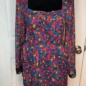 Olsenboye Floral long sleeve Dress SZ MED-black/purple